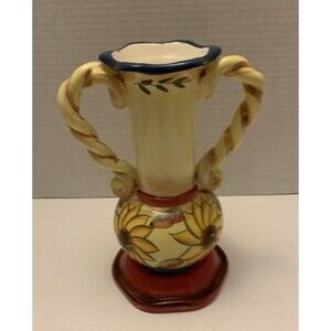Rigo Floral Ceramic Vase w/twisted Handles Hand Made & Painted .